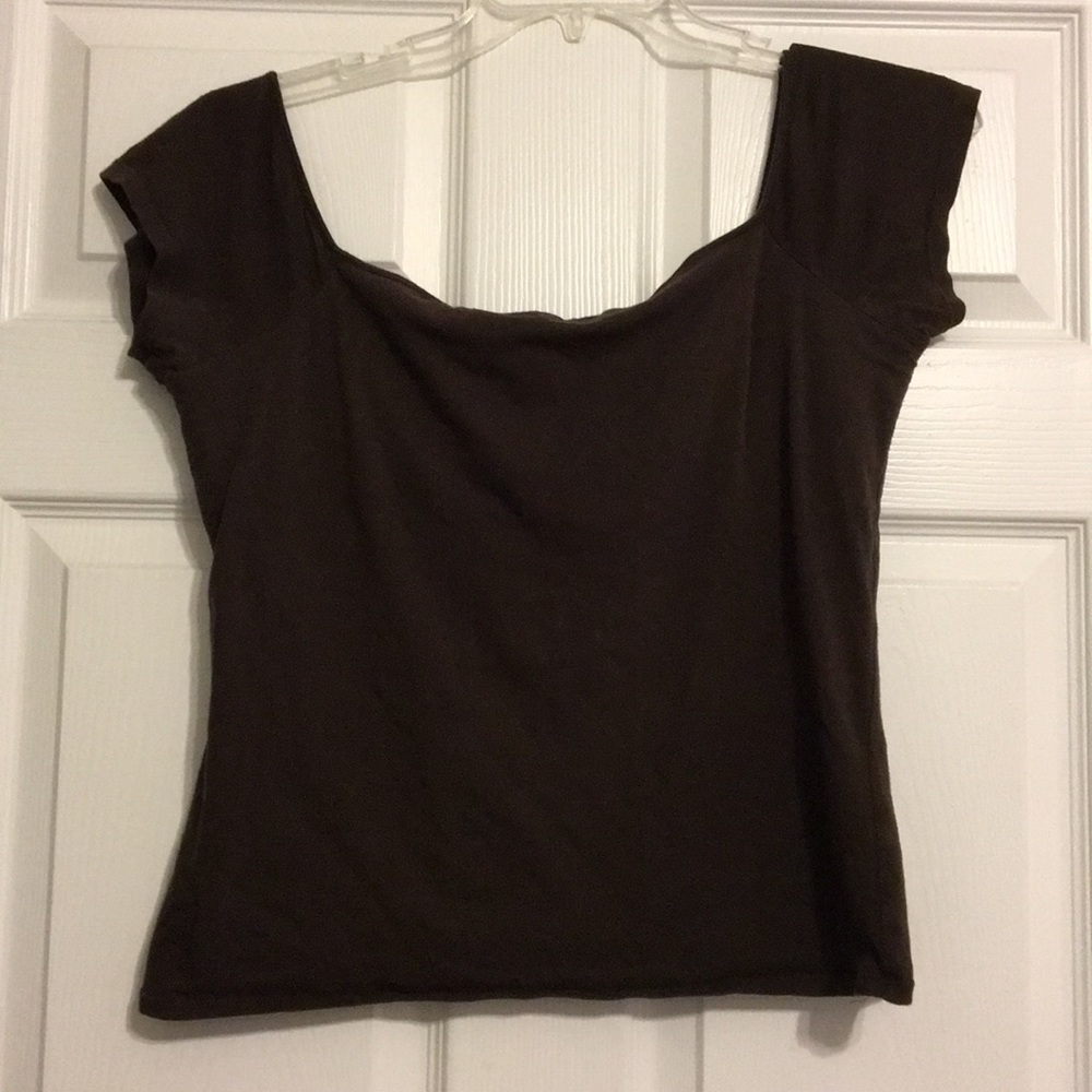 Brown short sleeved bra top shirt 👚